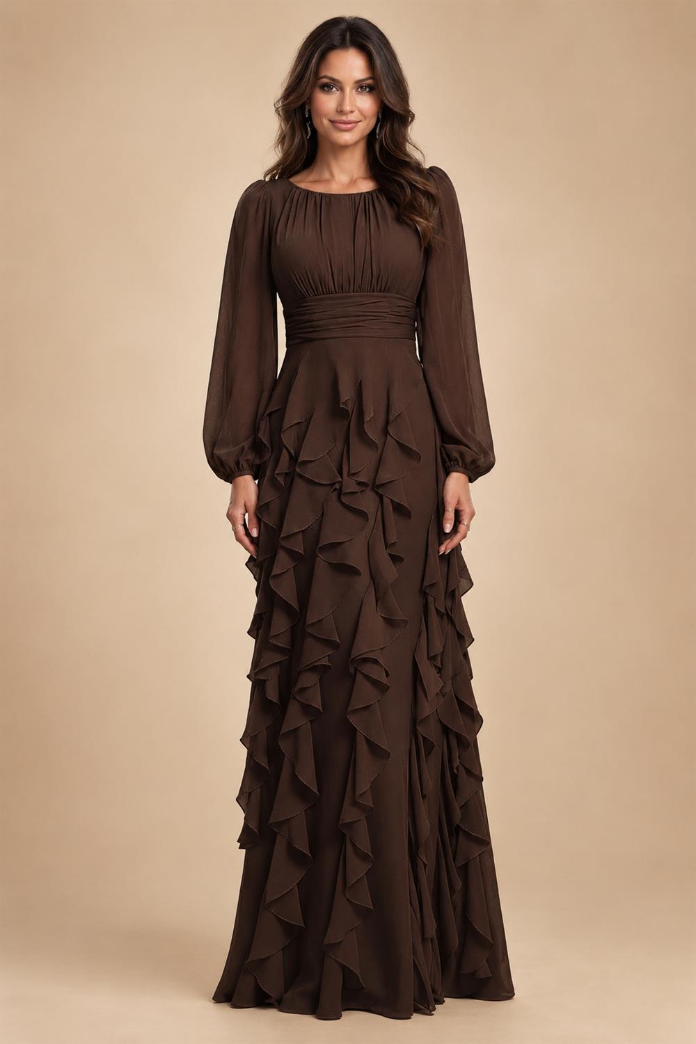 A-Line/Princess Scoop Neck Chiffon Maxi Mother of the Bride & Groom Dresses with Ruffles (SHI22501599)