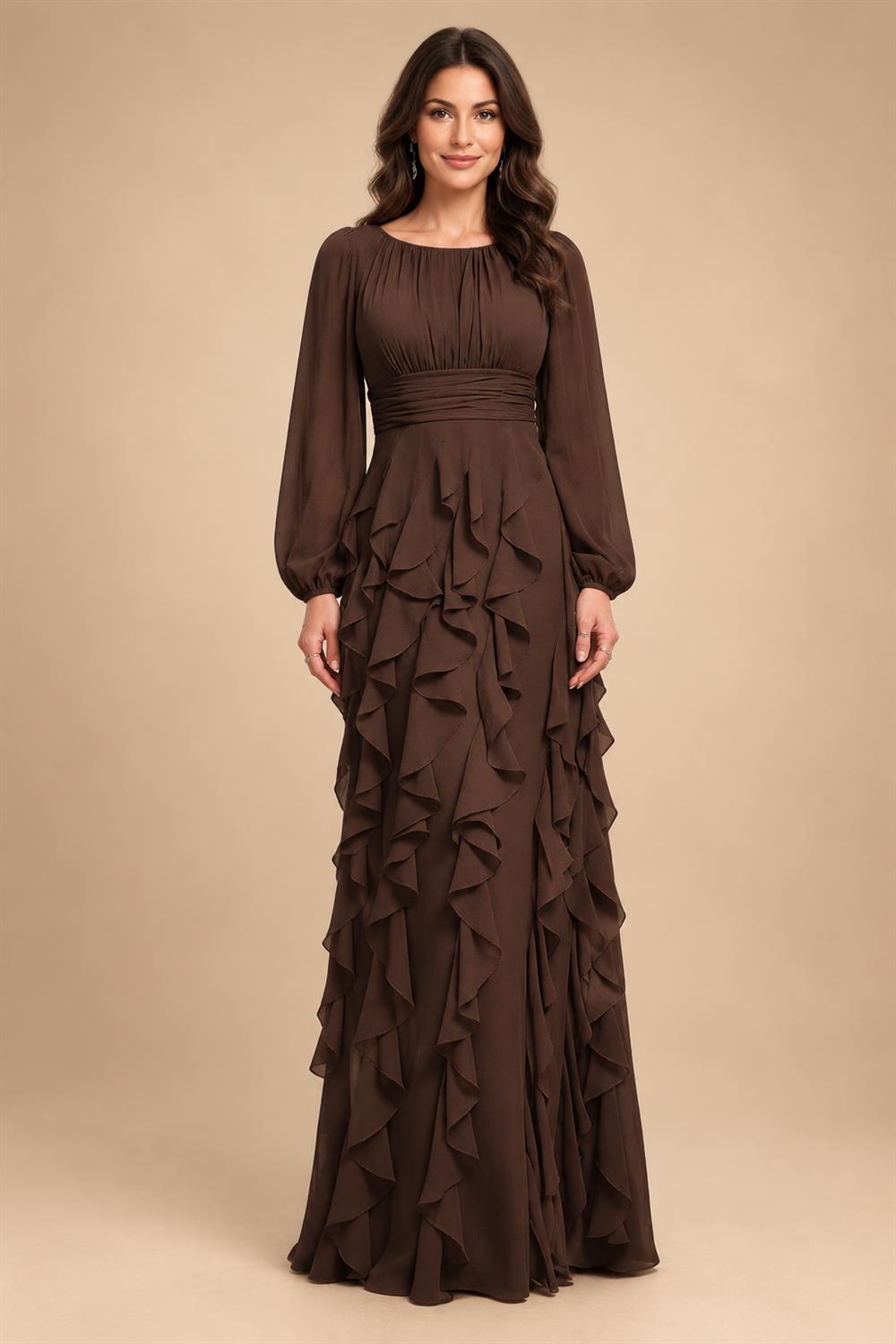 A-Line/Princess Scoop Neck Chiffon Maxi Mother of the Bride & Groom Dresses with Ruffles (SHI22501599)