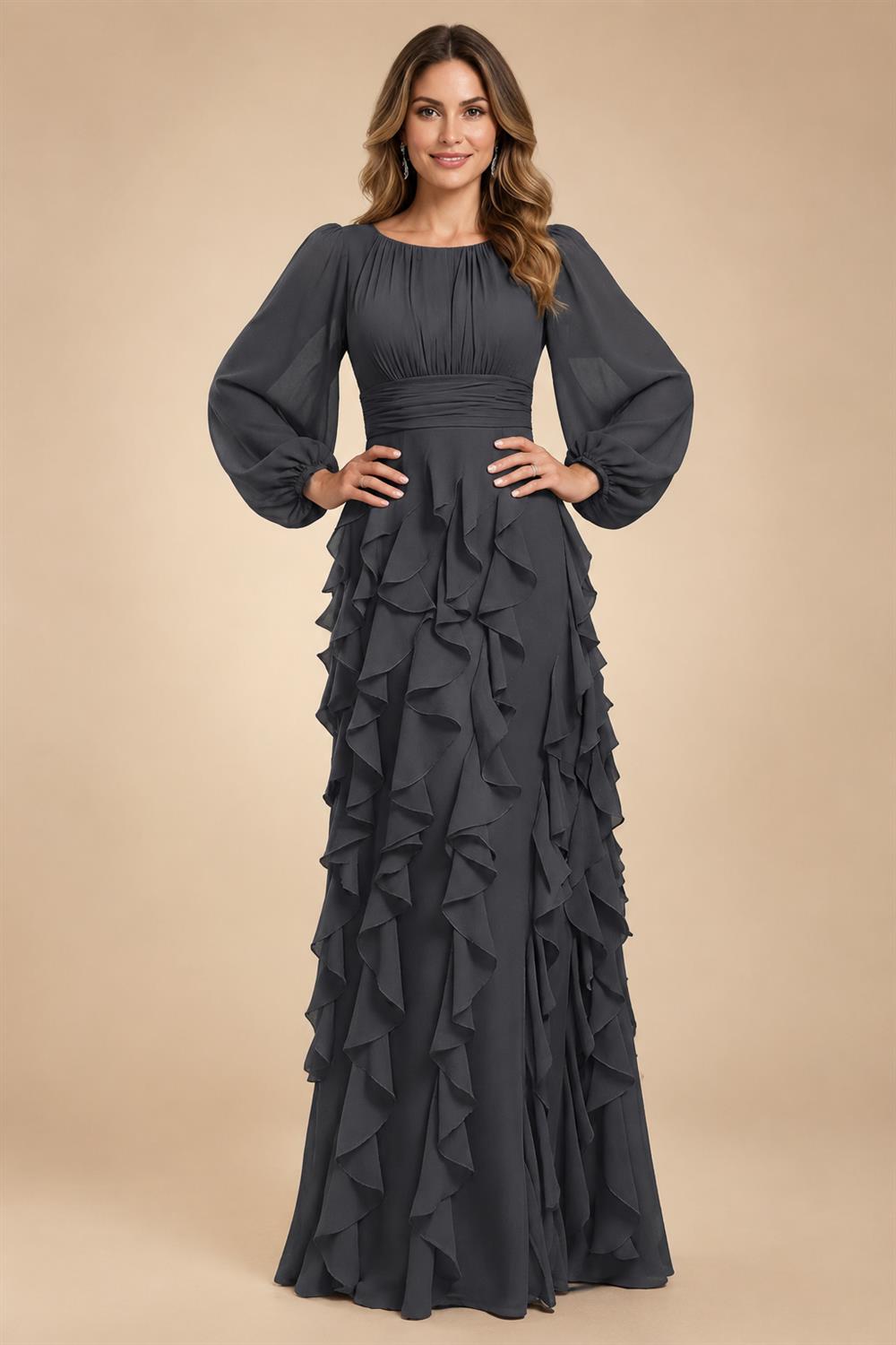A-Line/Princess Scoop Neck Chiffon Maxi Mother of the Bride & Groom Dresses with Ruffles (SHI22501599)