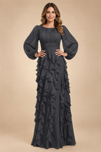 A-Line/Princess Scoop Neck Chiffon Maxi Mother of the Bride & Groom Dresses with Ruffles (SHI22501599)