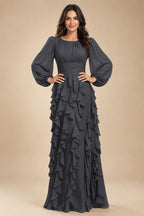 A-Line/Princess Scoop Neck Chiffon Maxi Mother of the Bride & Groom Dresses with Ruffles (SHI22501599)