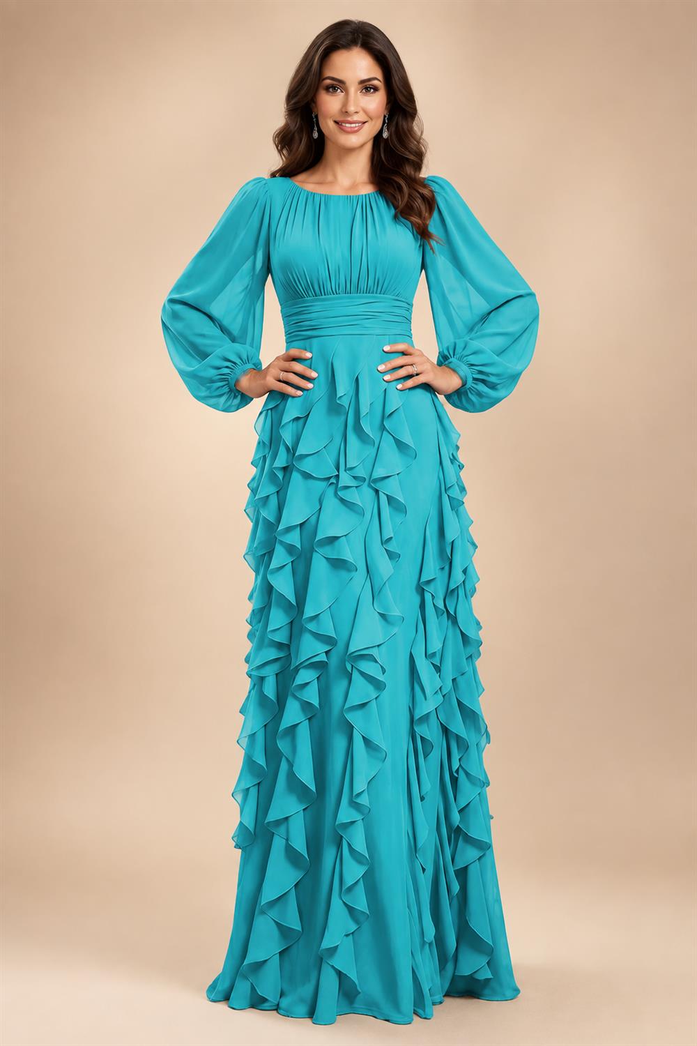 A-Line/Princess Scoop Neck Chiffon Maxi Mother of the Bride & Groom Dresses with Ruffles (SHI22501599)