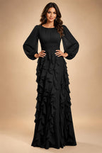 A-Line/Princess Scoop Neck Chiffon Maxi Mother of the Bride & Groom Dresses with Ruffles (SHI22501599)