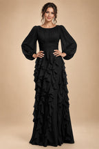 A-Line/Princess Scoop Neck Chiffon Maxi Mother of the Bride & Groom Dresses with Ruffles (SHI22501599)