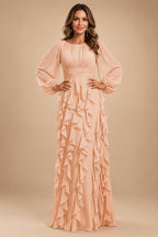 A-Line/Princess Scoop Neck Chiffon Maxi Mother of the Bride & Groom Dresses with Ruffles (SHI22501599)