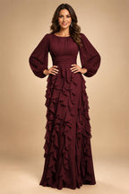 A-Line/Princess Scoop Neck Chiffon Maxi Mother of the Bride & Groom Dresses with Ruffles (SHI22501599)