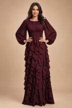 A-Line/Princess Scoop Neck Chiffon Maxi Mother of the Bride & Groom Dresses with Ruffles (SHI22501599)