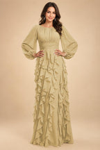 A-Line/Princess Scoop Neck Chiffon Maxi Mother of the Bride & Groom Dresses with Ruffles (SHI22501599)