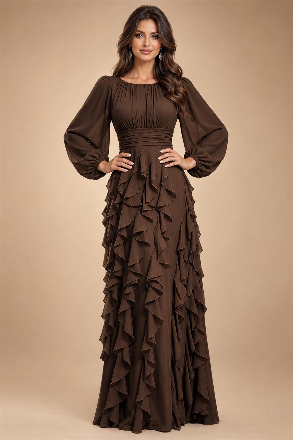 A-Line/Princess Scoop Neck Chiffon Maxi Mother of the Bride & Groom Dresses with Ruffles (SHI22501599)