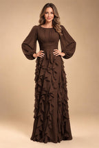 A-Line/Princess Scoop Neck Chiffon Maxi Mother of the Bride & Groom Dresses with Ruffles (SHI22501599)