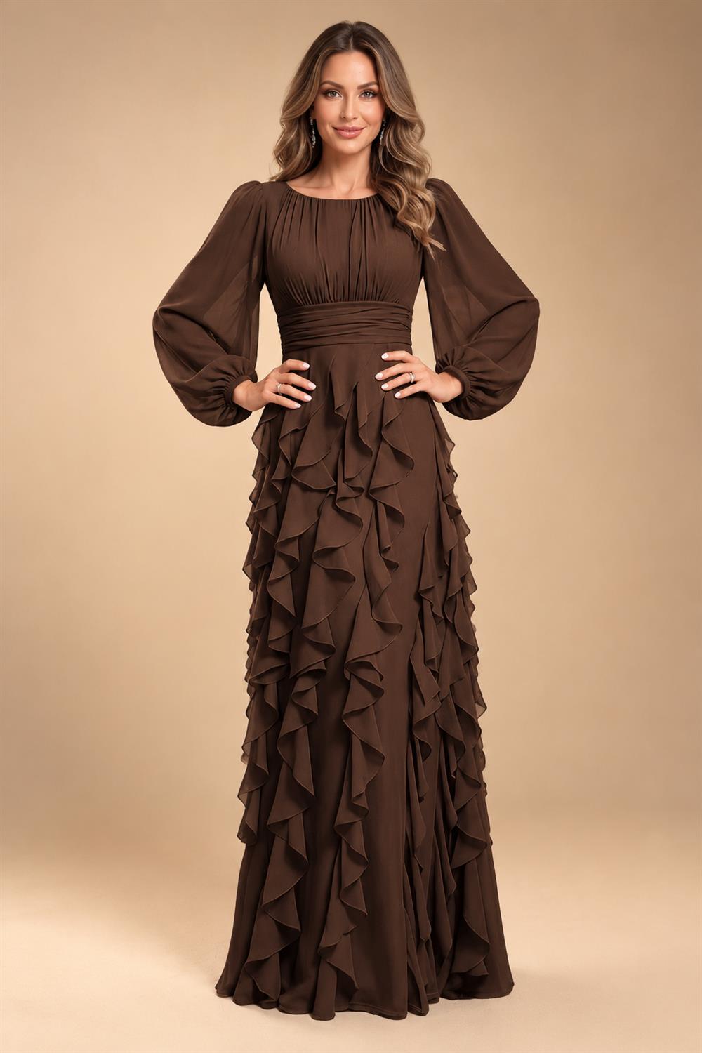 A-Line/Princess Scoop Neck Chiffon Maxi Mother of the Bride & Groom Dresses with Ruffles (SHI22501599)