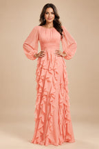 A-Line/Princess Scoop Neck Chiffon Maxi Mother of the Bride & Groom Dresses with Ruffles (SHI22501599)