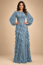 A-Line/Princess Scoop Neck Chiffon Maxi Mother of the Bride & Groom Dresses with Ruffles (SHI22501599)