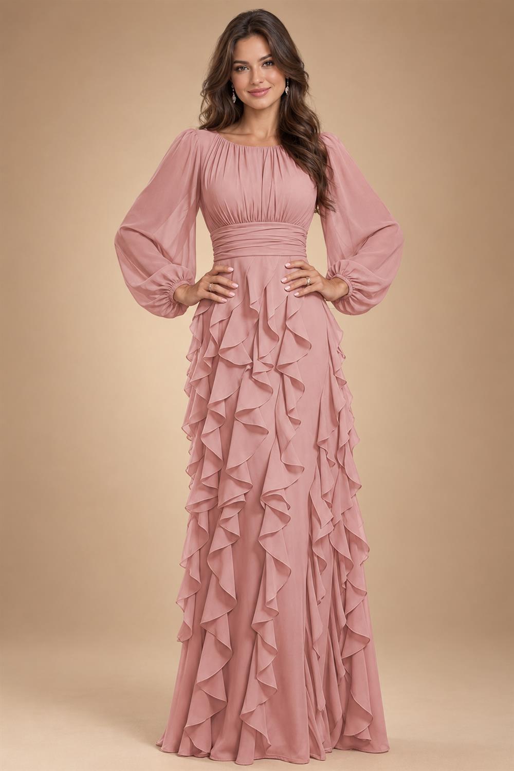 A-Line/Princess Scoop Neck Chiffon Maxi Mother of the Bride & Groom Dresses with Ruffles (SHI22501599)