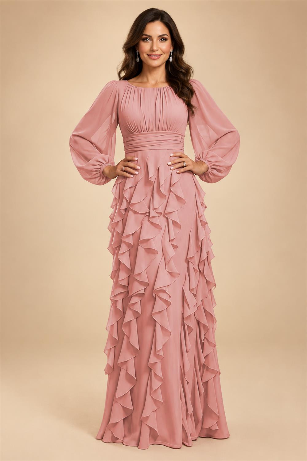 A-Line/Princess Scoop Neck Chiffon Maxi Mother of the Bride & Groom Dresses with Ruffles (SHI22501599)