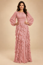 A-Line/Princess Scoop Neck Chiffon Maxi Mother of the Bride & Groom Dresses with Ruffles (SHI22501599)