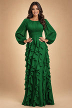 A-Line/Princess Scoop Neck Chiffon Maxi Mother of the Bride & Groom Dresses with Ruffles (SHI22501599)