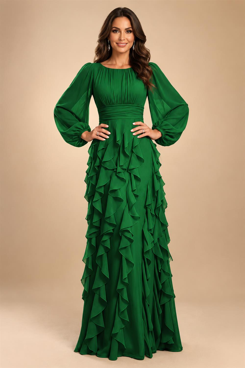 A-Line/Princess Scoop Neck Chiffon Maxi Mother of the Bride & Groom Dresses with Ruffles (SHI22501599)