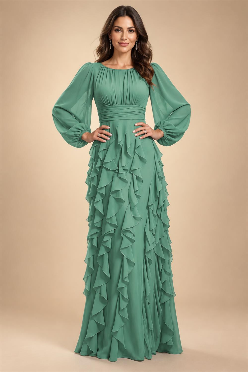 A-Line/Princess Scoop Neck Chiffon Maxi Mother of the Bride & Groom Dresses with Ruffles (SHI22501599)