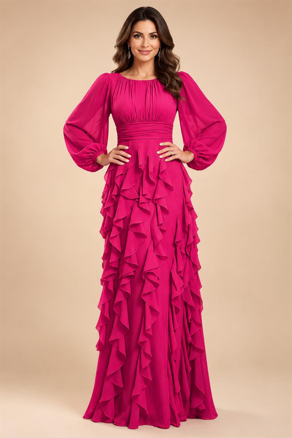 A-Line/Princess Scoop Neck Chiffon Maxi Mother of the Bride & Groom Dresses with Ruffles (SHI22501599)