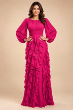 A-Line/Princess Scoop Neck Chiffon Maxi Mother of the Bride & Groom Dresses with Ruffles (SHI22501599)