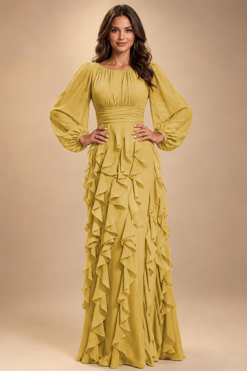 A-Line/Princess Scoop Neck Chiffon Maxi Mother of the Bride & Groom Dresses with Ruffles (SHI22501599)