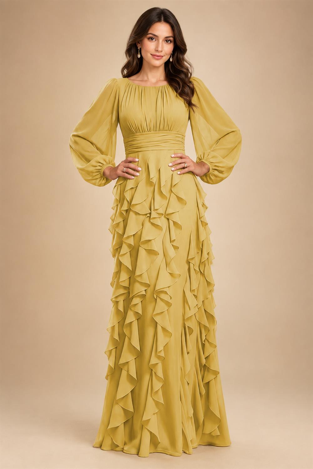A-Line/Princess Scoop Neck Chiffon Maxi Mother of the Bride & Groom Dresses with Ruffles (SHI22501599)