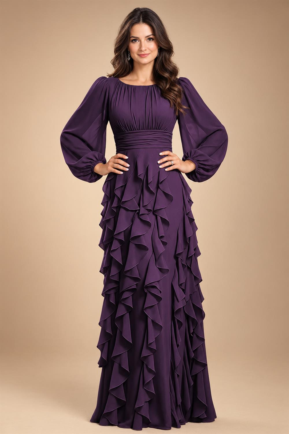 A-Line/Princess Scoop Neck Chiffon Maxi Mother of the Bride & Groom Dresses with Ruffles (SHI22501599)
