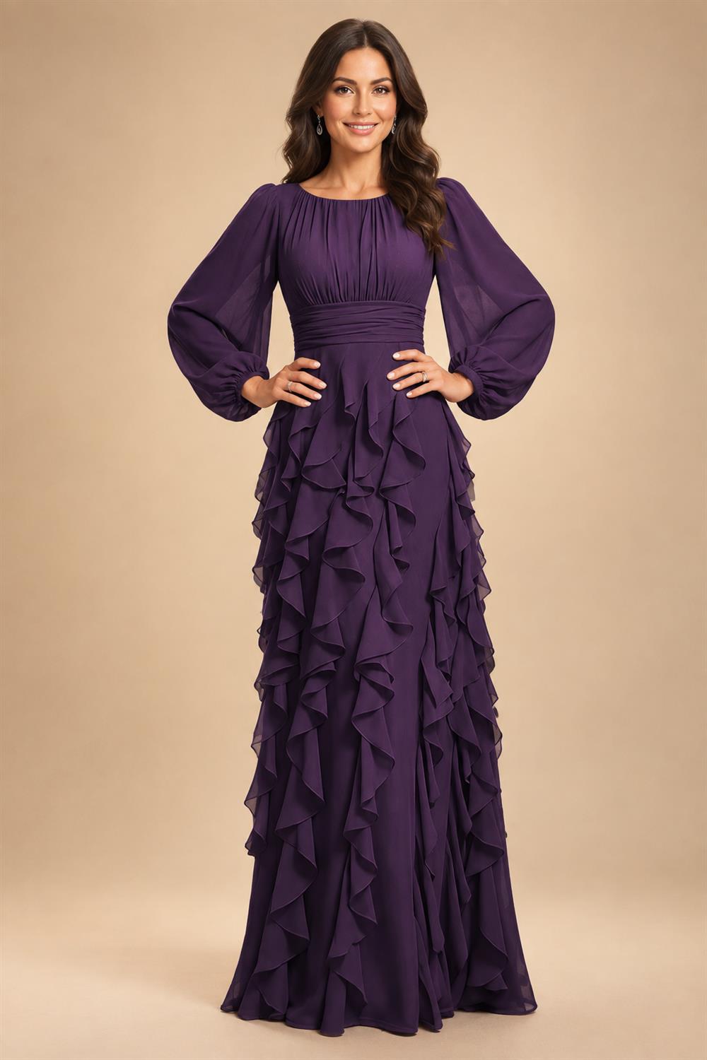 A-Line/Princess Scoop Neck Chiffon Maxi Mother of the Bride & Groom Dresses with Ruffles (SHI22501599)