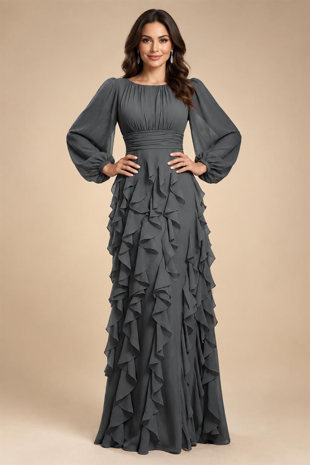 A-Line/Princess Scoop Neck Chiffon Maxi Mother of the Bride & Groom Dresses with Ruffles (SHI22501599)