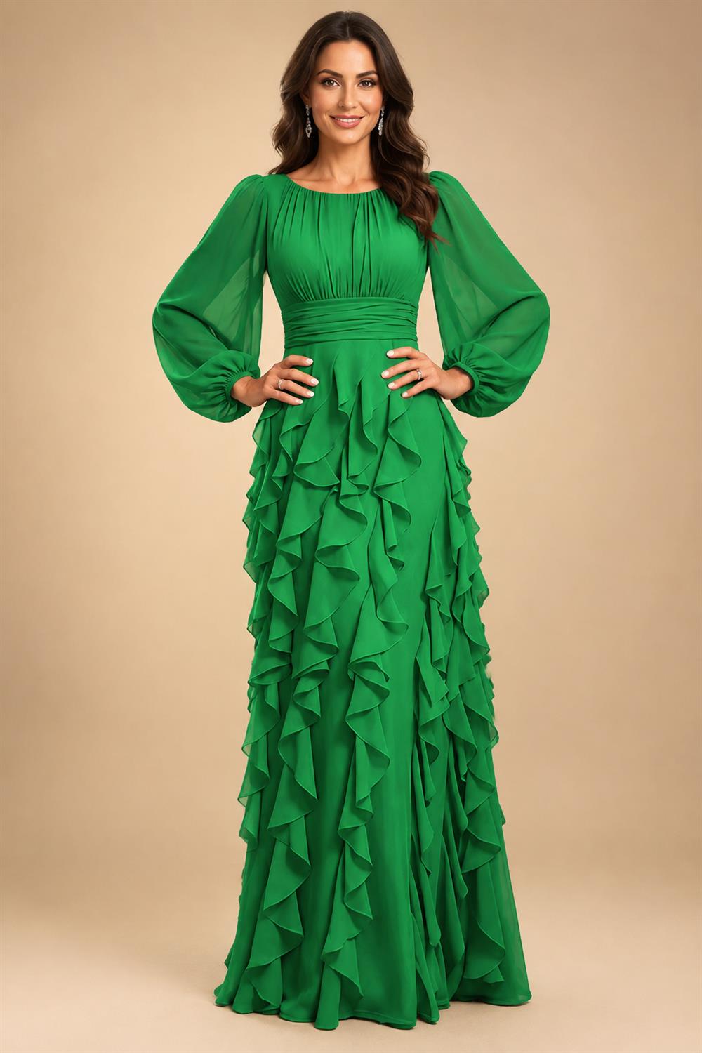 A-Line/Princess Scoop Neck Chiffon Maxi Mother of the Bride & Groom Dresses with Ruffles (SHI22501599)