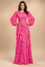 A-Line/Princess Scoop Neck Chiffon Maxi Mother of the Bride & Groom Dresses with Ruffles (SHI22501599)