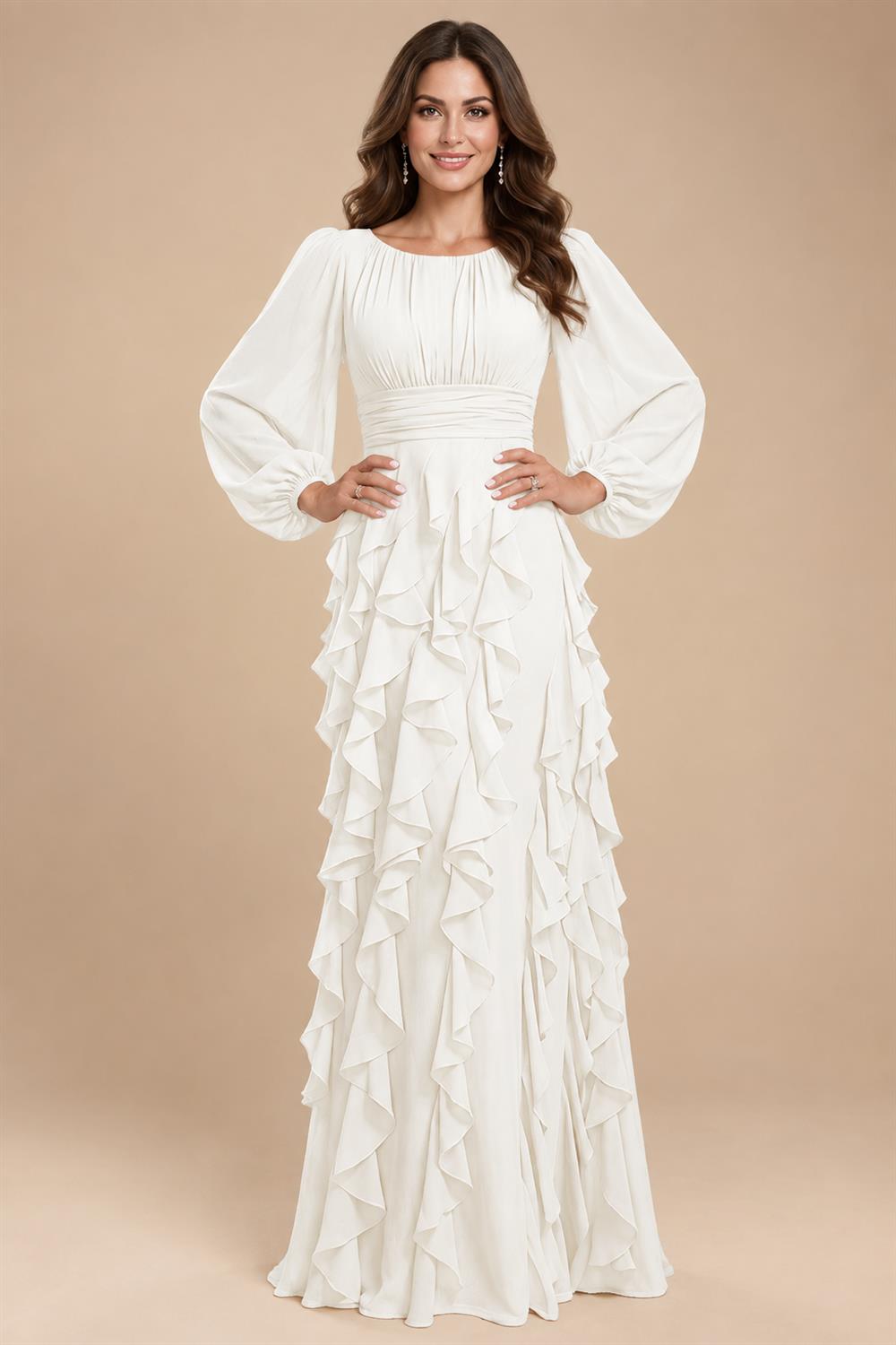 A-Line/Princess Scoop Neck Chiffon Maxi Mother of the Bride & Groom Dresses with Ruffles (SHI22501599)