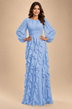 A-Line/Princess Scoop Neck Chiffon Maxi Mother of the Bride & Groom Dresses with Ruffles (SHI22501599)