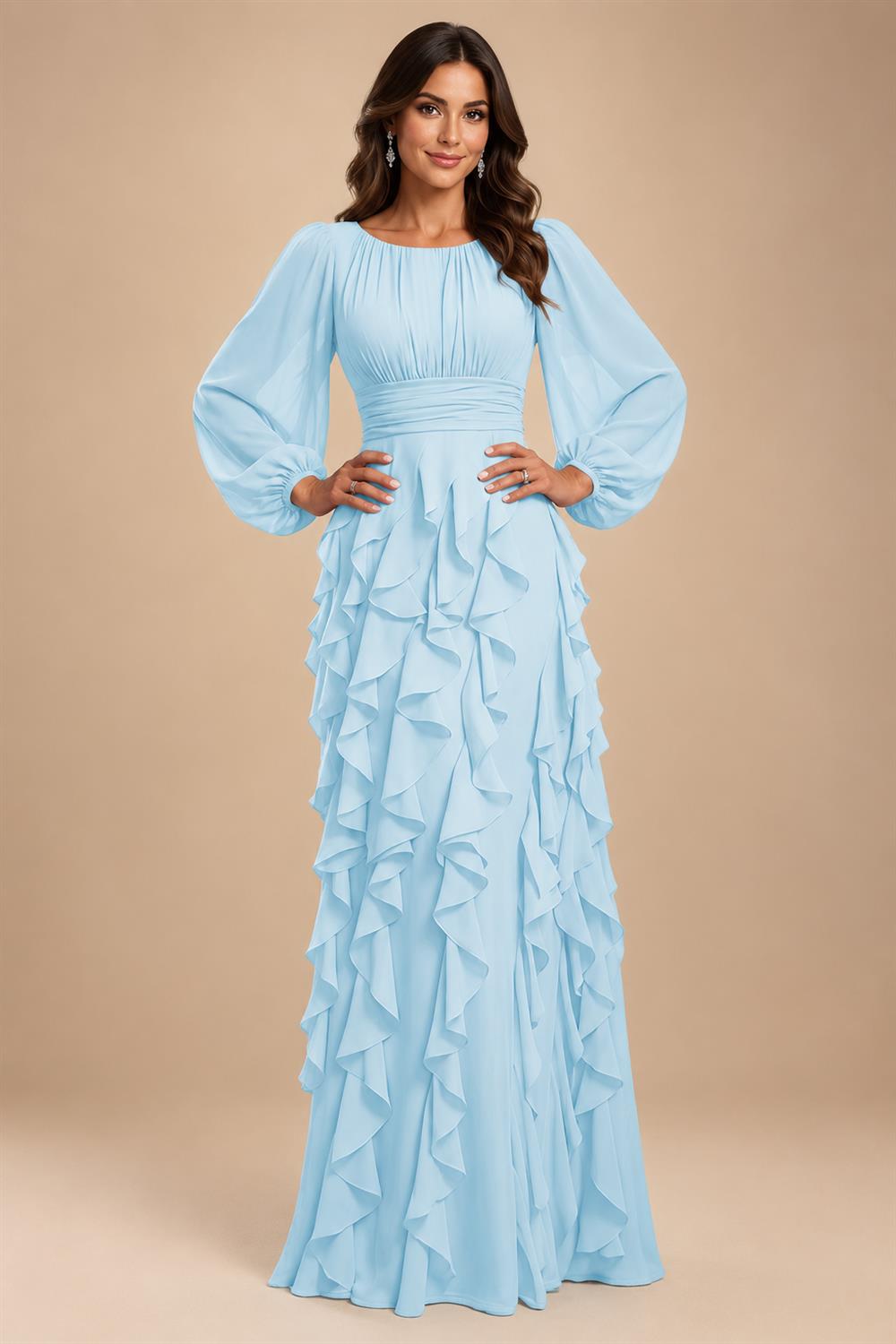 A-Line/Princess Scoop Neck Chiffon Maxi Mother of the Bride & Groom Dresses with Ruffles (SHI22501599)