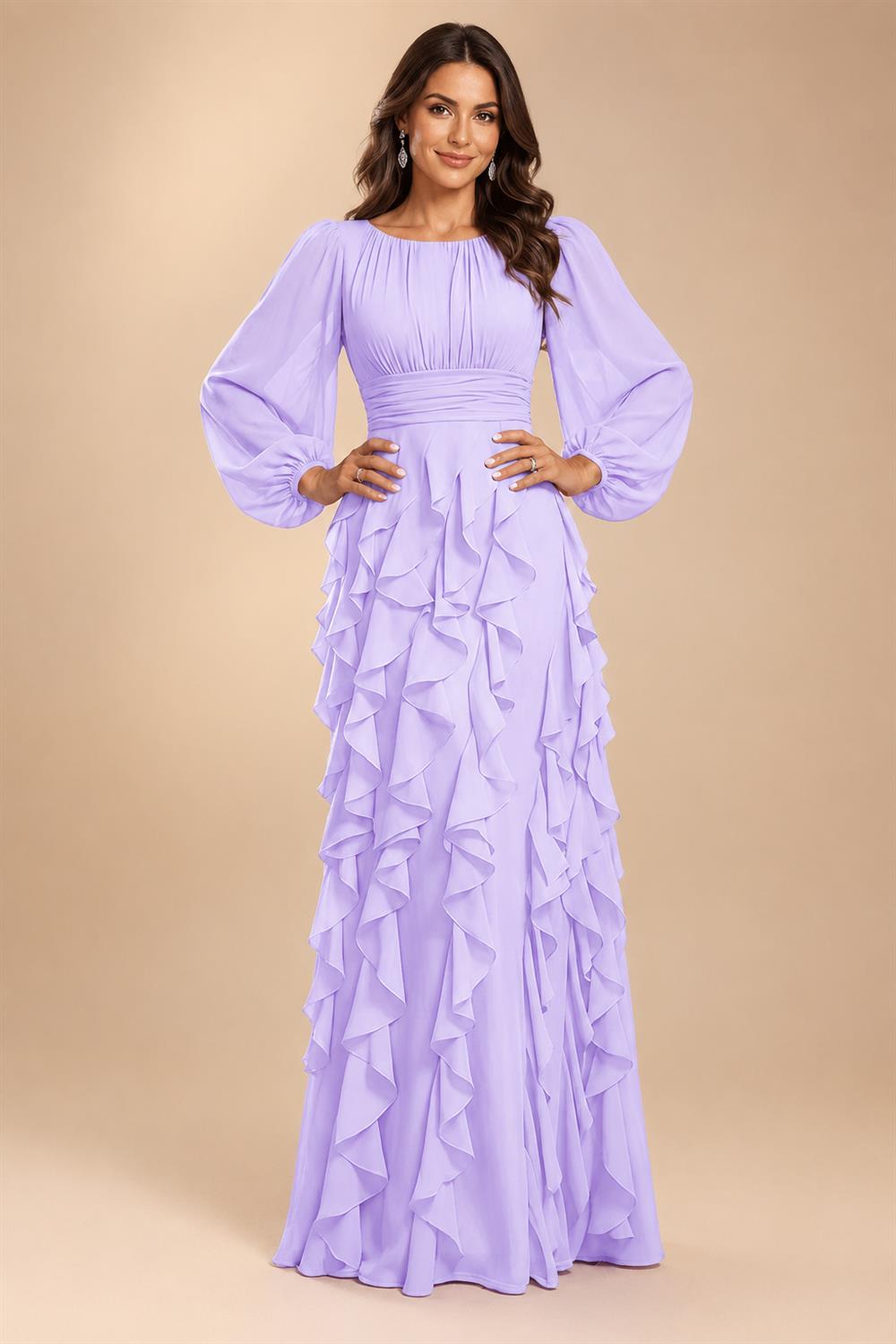 A-Line/Princess Scoop Neck Chiffon Maxi Mother of the Bride & Groom Dresses with Ruffles (SHI22501599)