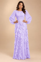 A-Line/Princess Scoop Neck Chiffon Maxi Mother of the Bride & Groom Dresses with Ruffles (SHI22501599)