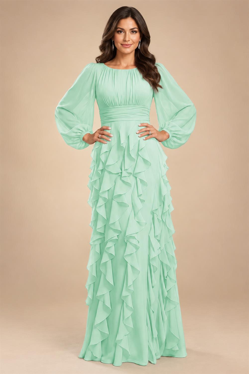 A-Line/Princess Scoop Neck Chiffon Maxi Mother of the Bride & Groom Dresses with Ruffles (SHI22501599)