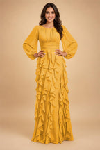 A-Line/Princess Scoop Neck Chiffon Maxi Mother of the Bride & Groom Dresses with Ruffles (SHI22501599)