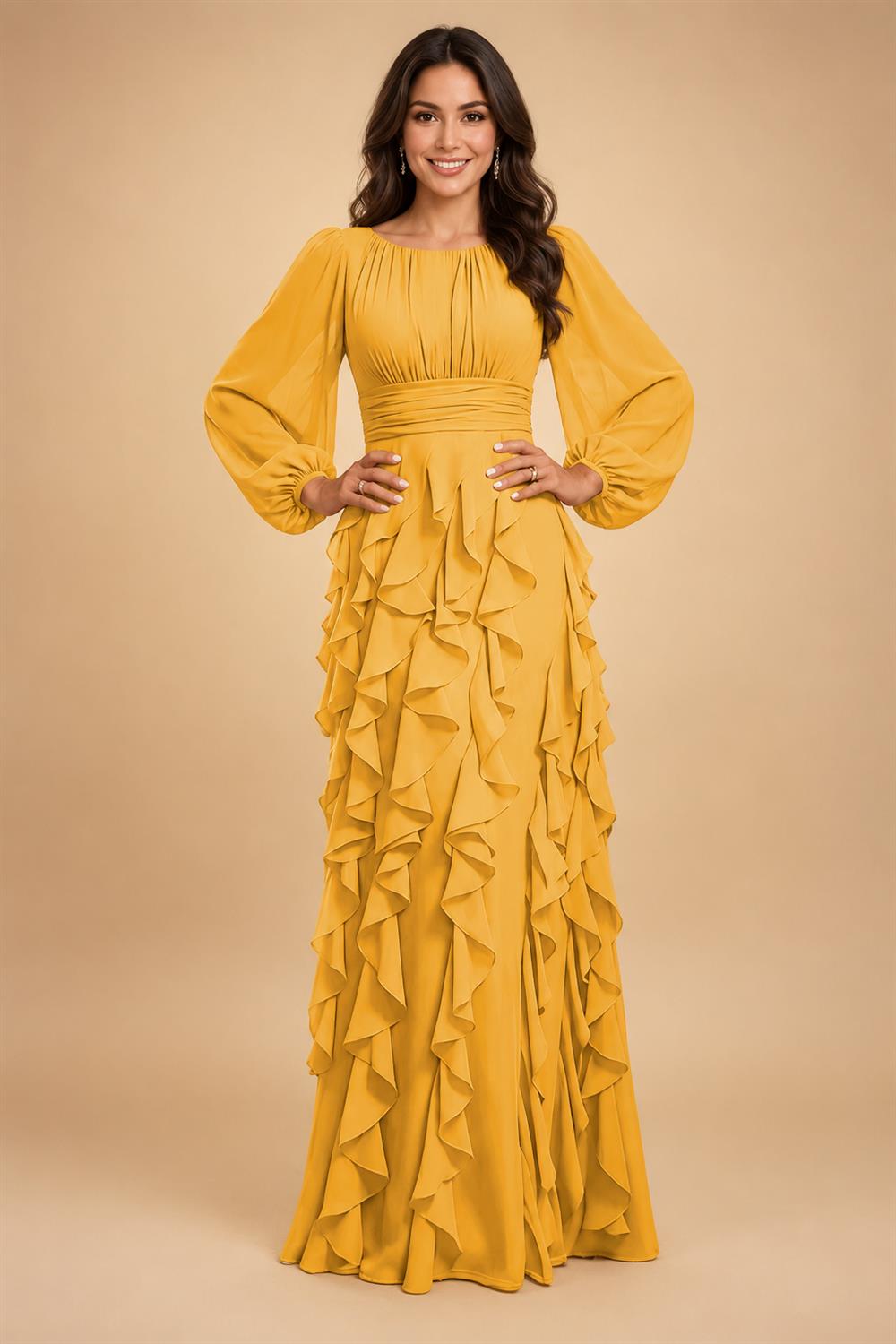 A-Line/Princess Scoop Neck Chiffon Maxi Mother of the Bride & Groom Dresses with Ruffles (SHI22501599)