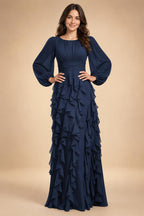 A-Line/Princess Scoop Neck Chiffon Maxi Mother of the Bride & Groom Dresses with Ruffles (SHI22501599)