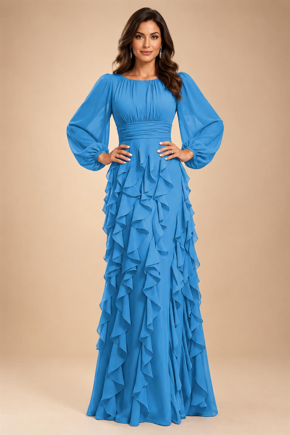 A-Line/Princess Scoop Neck Chiffon Maxi Mother of the Bride & Groom Dresses with Ruffles (SHI22501599)