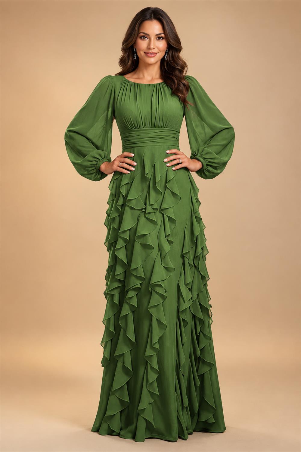 A-Line/Princess Scoop Neck Chiffon Maxi Mother of the Bride & Groom Dresses with Ruffles (SHI22501599)