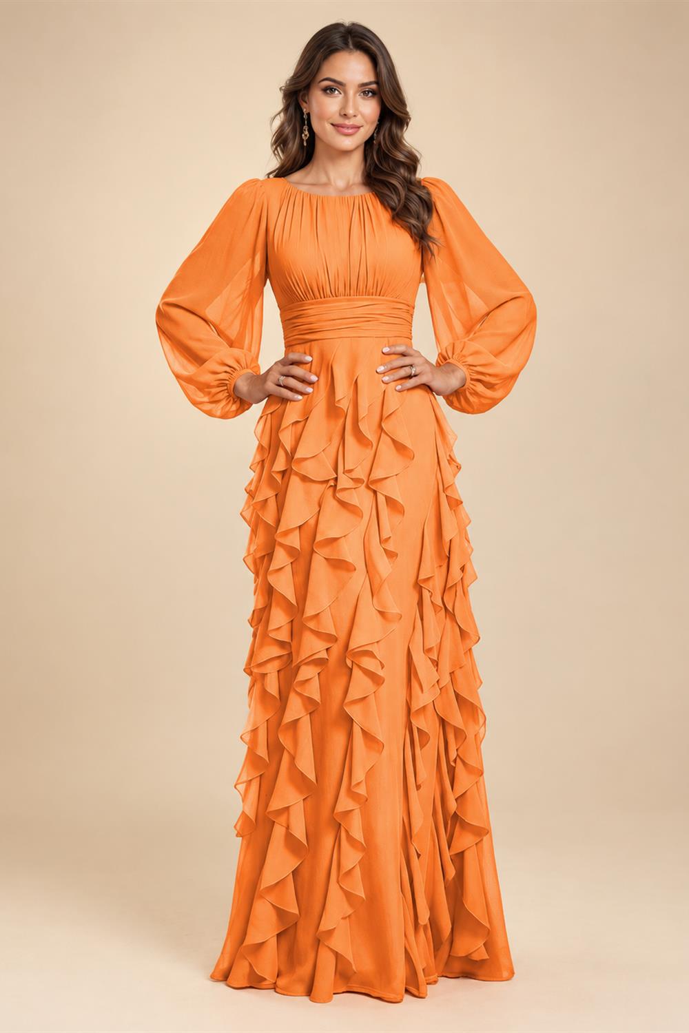 A-Line/Princess Scoop Neck Chiffon Maxi Mother of the Bride & Groom Dresses with Ruffles (SHI22501599)