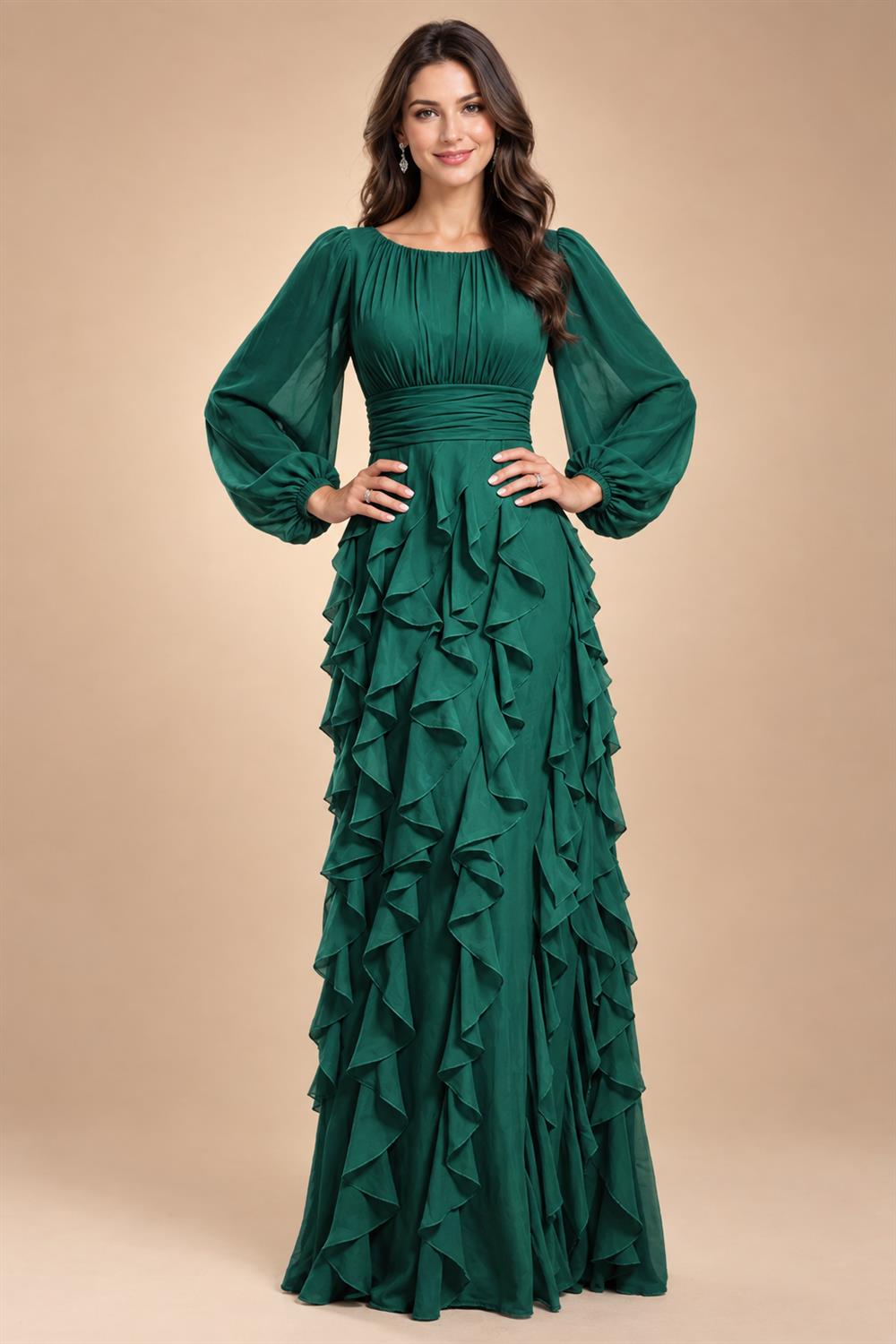 A-Line/Princess Scoop Neck Chiffon Maxi Mother of the Bride & Groom Dresses with Ruffles (SHI22501599)