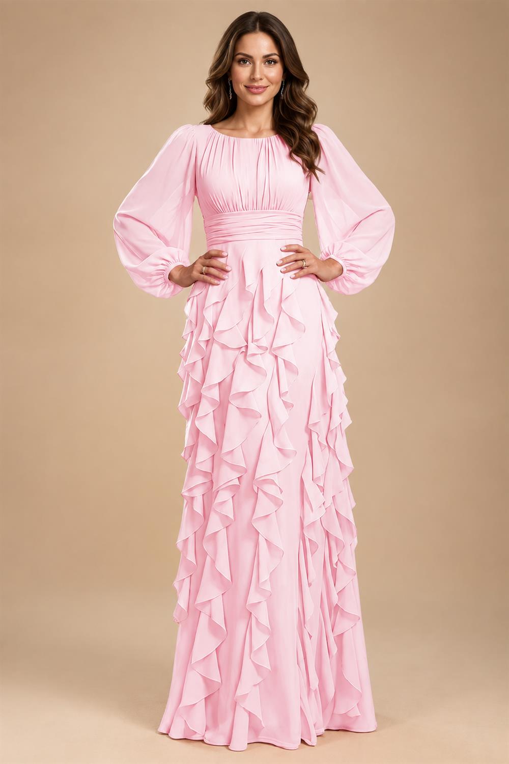 A-Line/Princess Scoop Neck Chiffon Maxi Mother of the Bride & Groom Dresses with Ruffles (SHI22501599)