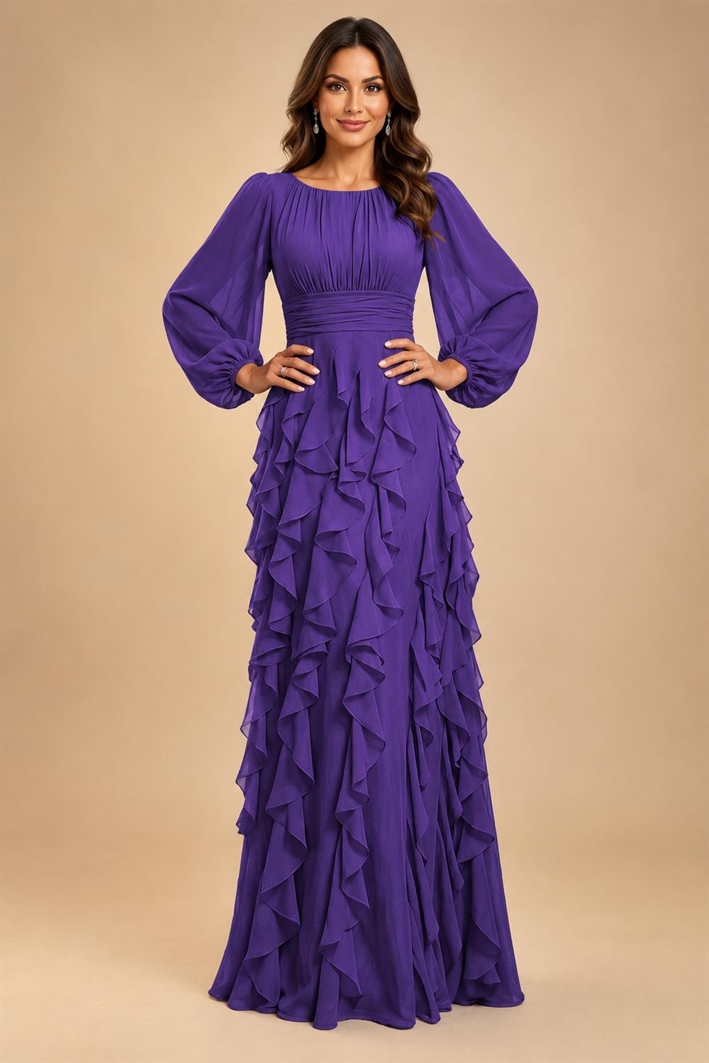 A-Line/Princess Scoop Neck Chiffon Maxi Mother of the Bride & Groom Dresses with Ruffles (SHI22501599)
