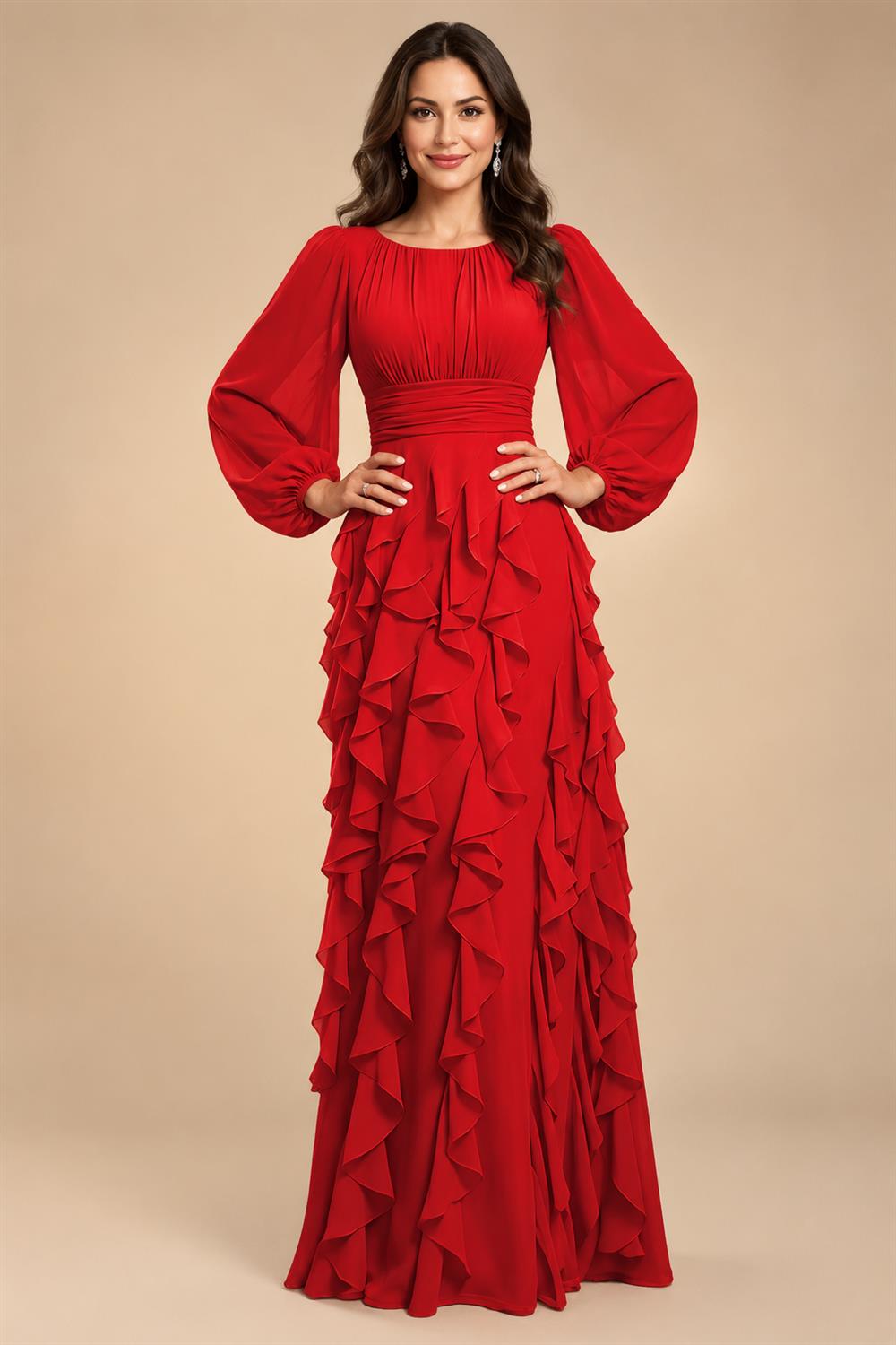 A-Line/Princess Scoop Neck Chiffon Maxi Mother of the Bride & Groom Dresses with Ruffles (SHI22501599)