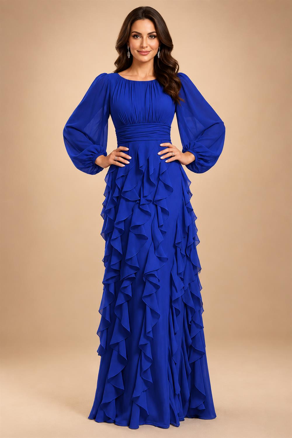 A-Line/Princess Scoop Neck Chiffon Maxi Mother of the Bride & Groom Dresses with Ruffles (SHI22501599)