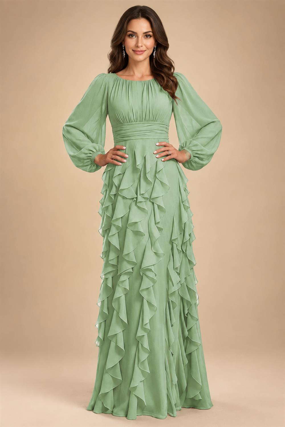 A-Line/Princess Scoop Neck Chiffon Maxi Mother of the Bride & Groom Dresses with Ruffles (SHI22501599)